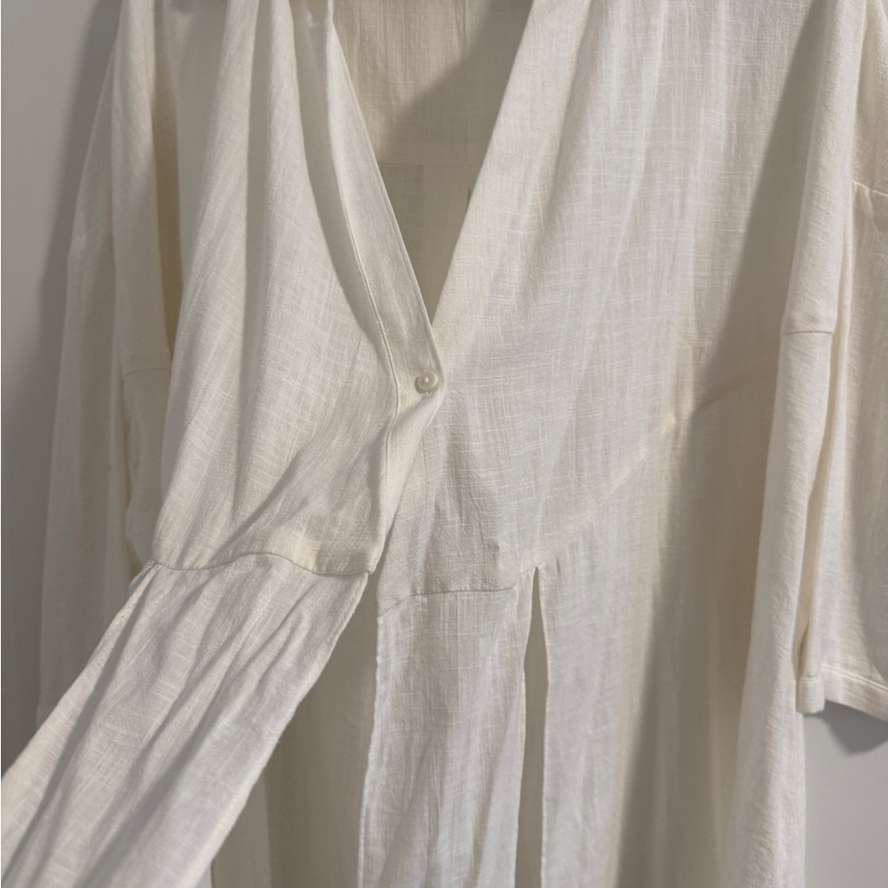 Zara White Longline Knotted Tie-Front Blouse - Picture 7 of 8